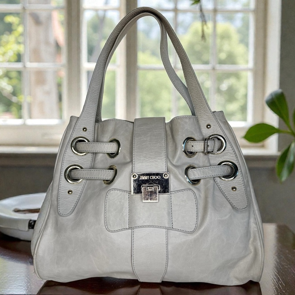 Jimmy Choo Romona Off White/Cream Gold Tone Hardware Leather Belted Shoulder Bag